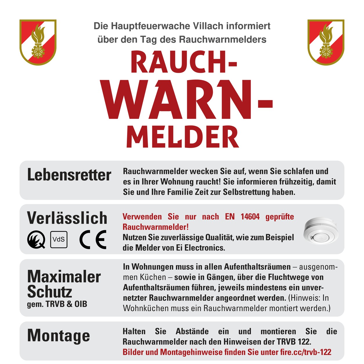 Rauchwarnmelder – die Hauptfeuerwache Villach informiert