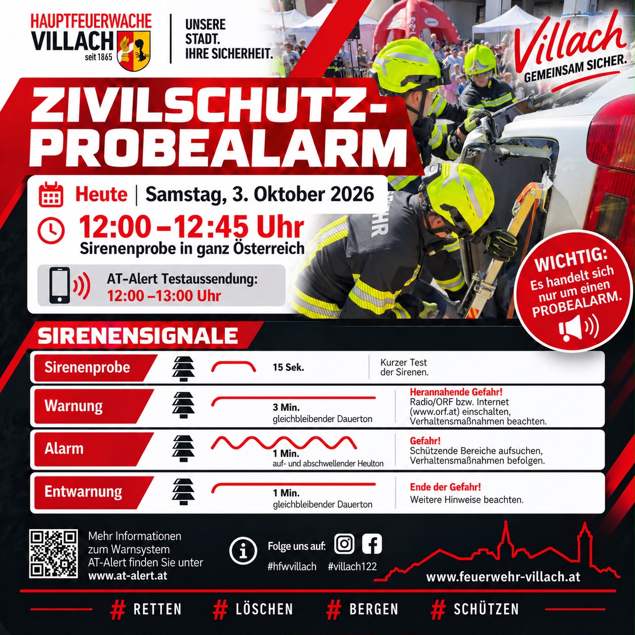 Zivilschutz-Probealarm 2026 – Hauptfeuerwache Villach